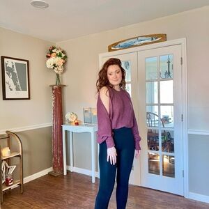 Purple Cold-Shoulder Knit Sweater